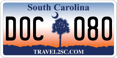 SC license plate DOC080