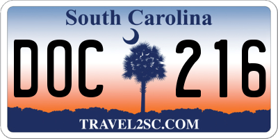 SC license plate DOC216