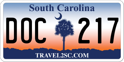 SC license plate DOC217