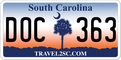 SC license plate DOC363