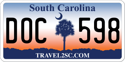 SC license plate DOC598