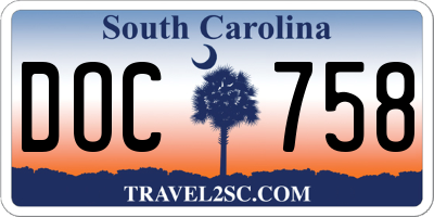 SC license plate DOC758
