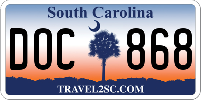 SC license plate DOC868