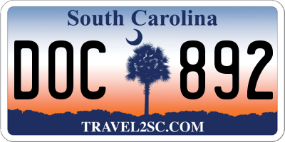 SC license plate DOC892