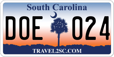 SC license plate DOE024