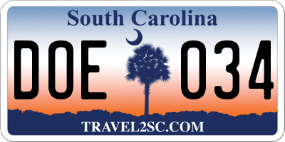 SC license plate DOE034
