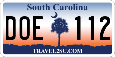 SC license plate DOE112