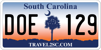 SC license plate DOE129