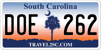 SC license plate DOE262