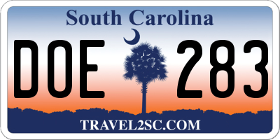 SC license plate DOE283