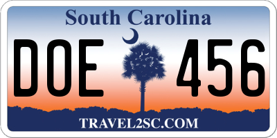 SC license plate DOE456