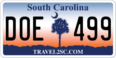 SC license plate DOE499