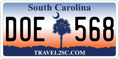 SC license plate DOE568