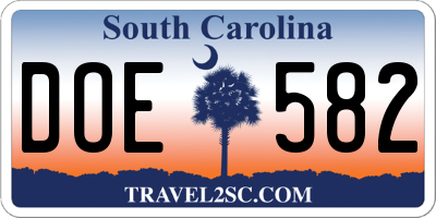 SC license plate DOE582
