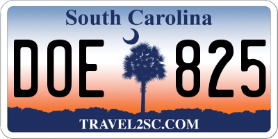 SC license plate DOE825