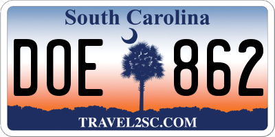 SC license plate DOE862