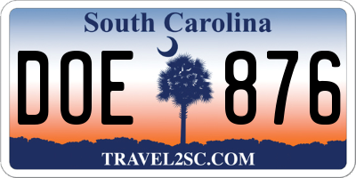 SC license plate DOE876