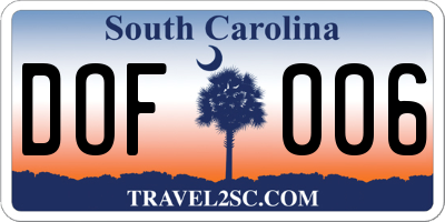 SC license plate DOF006