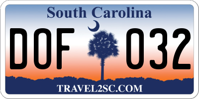 SC license plate DOF032