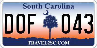 SC license plate DOF043