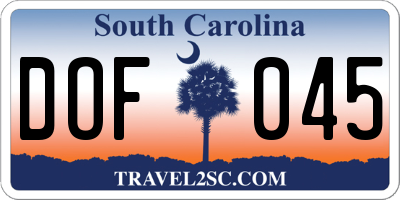SC license plate DOF045