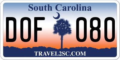 SC license plate DOF080