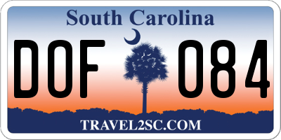 SC license plate DOF084