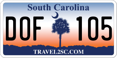 SC license plate DOF105