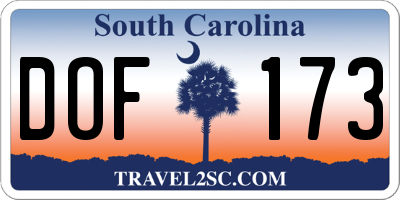 SC license plate DOF173