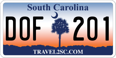 SC license plate DOF201