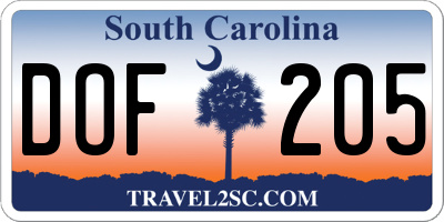SC license plate DOF205