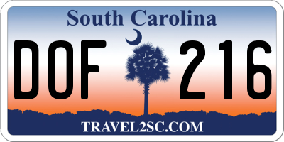 SC license plate DOF216