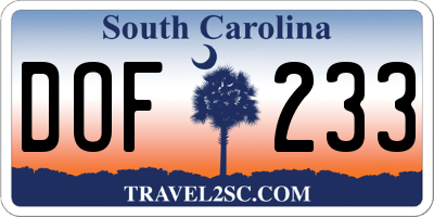 SC license plate DOF233