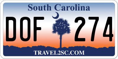 SC license plate DOF274