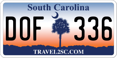 SC license plate DOF336