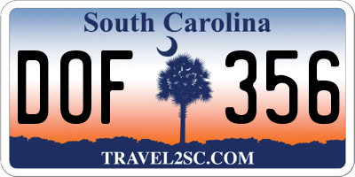 SC license plate DOF356