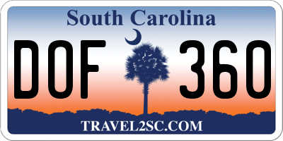 SC license plate DOF360