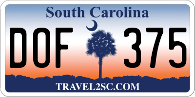 SC license plate DOF375