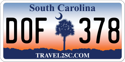 SC license plate DOF378