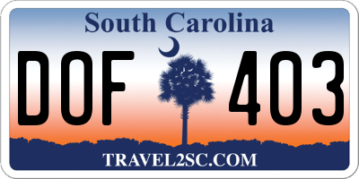 SC license plate DOF403