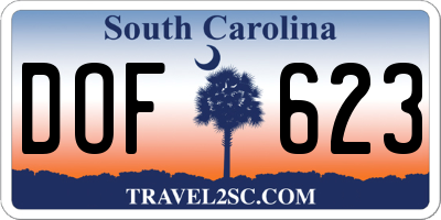 SC license plate DOF623