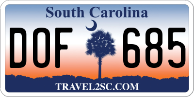 SC license plate DOF685