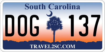SC license plate DOG137