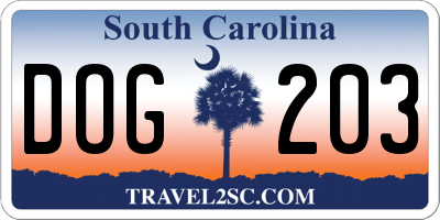 SC license plate DOG203