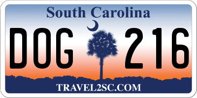 SC license plate DOG216