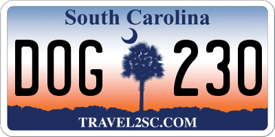 SC license plate DOG230