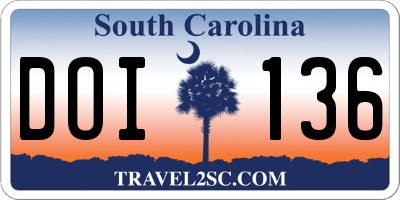 SC license plate DOI136