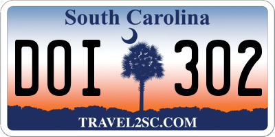 SC license plate DOI302