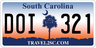 SC license plate DOI321