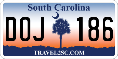 SC license plate DOJ186